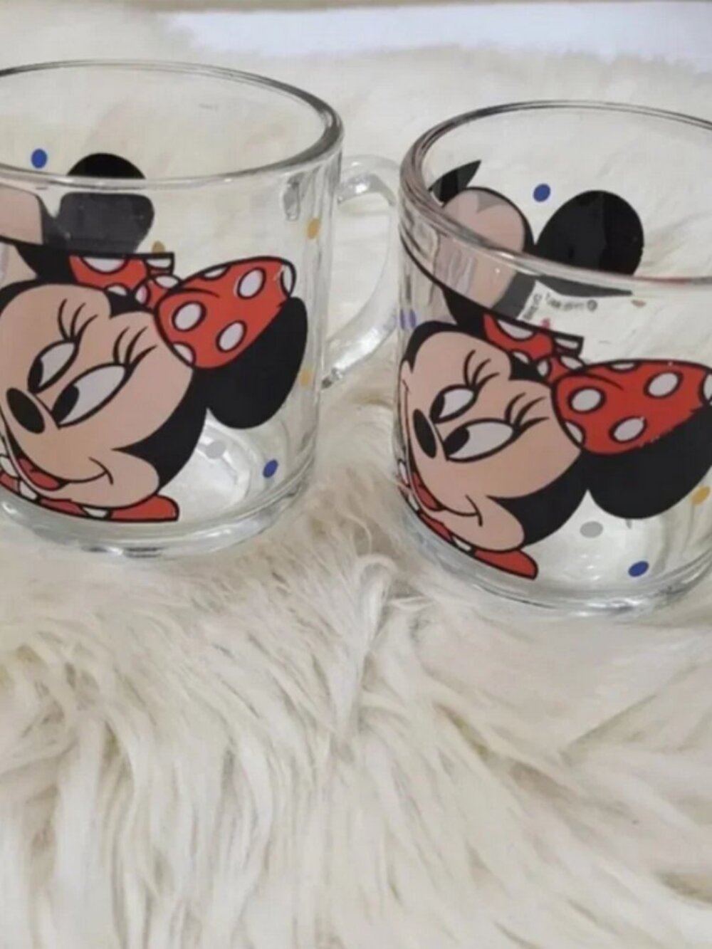 Vintage Disney Mickey Minnie Anchor Hocking Glass Mug Set USA Coffee Cups 2